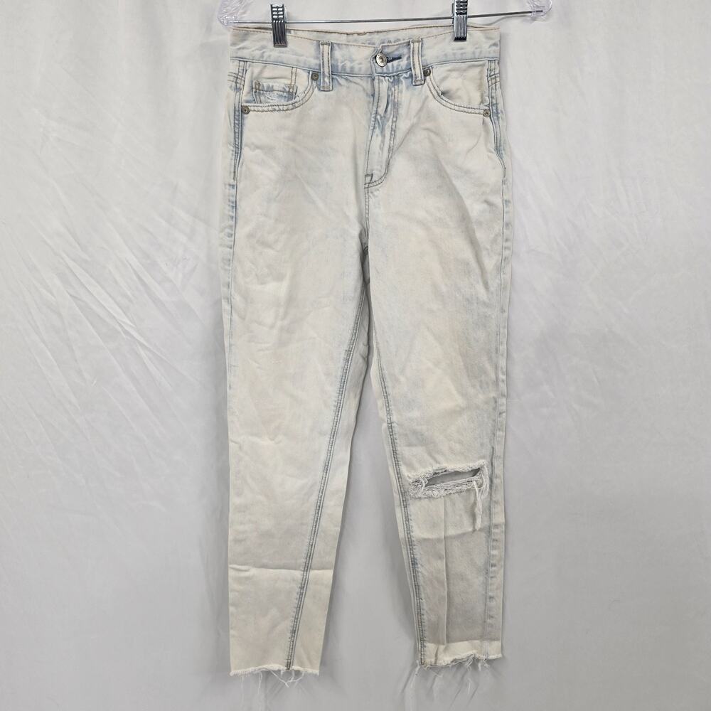 American Eagle Mom Jeans Women's 0 Acid Wash Distressed Raw Hem